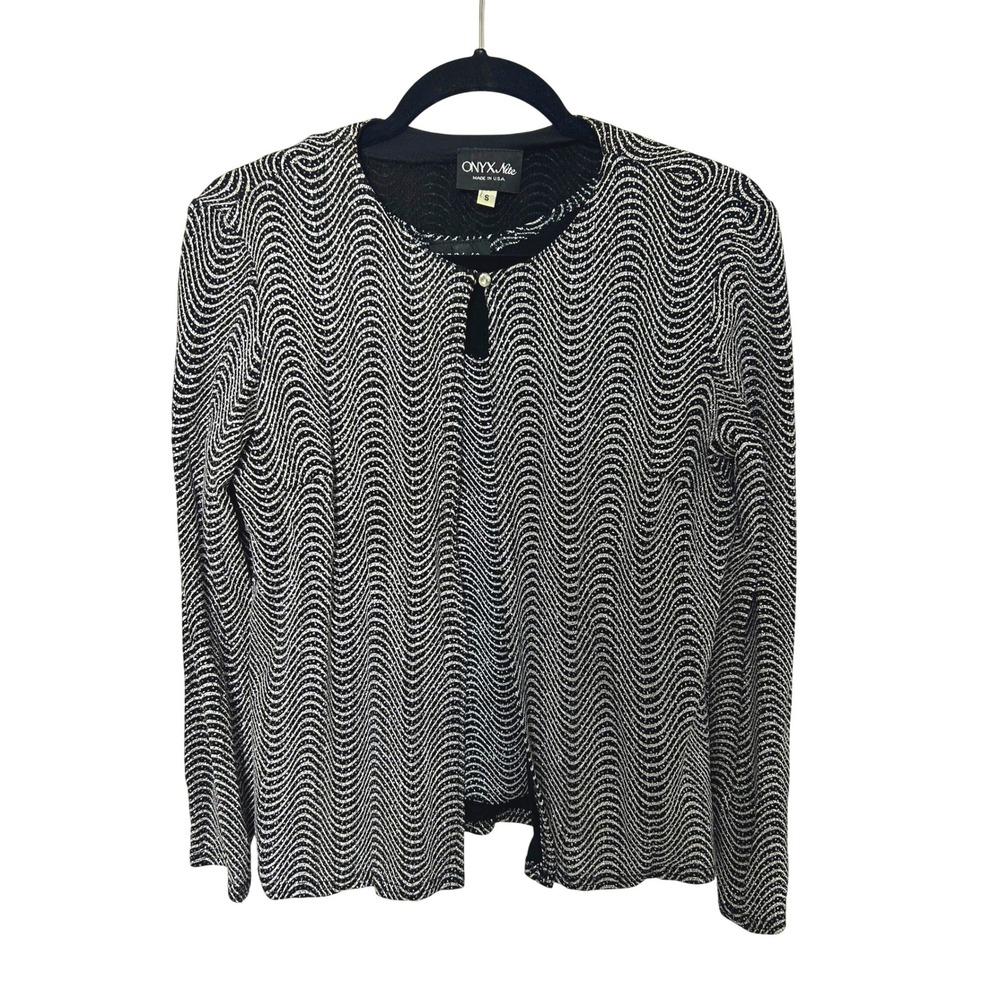 Onyx Nite‎ Top Women S Black Silver Wave glitter 2pc Cardigan Tank Y2K Retro NYE